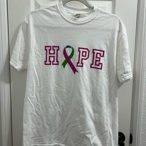 In support of breast cancer awareness White T-Shirt with HOPE Graphic